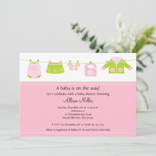 Babymeisje Wasgoed Baby shower Kaart (Staand voorkant)