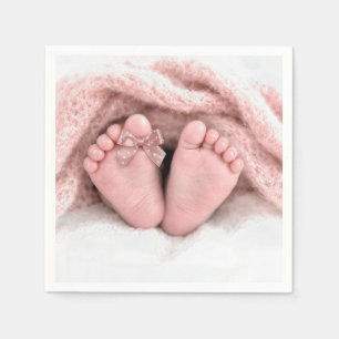 Babymeisjesvoetjes met een polka stip strik servet