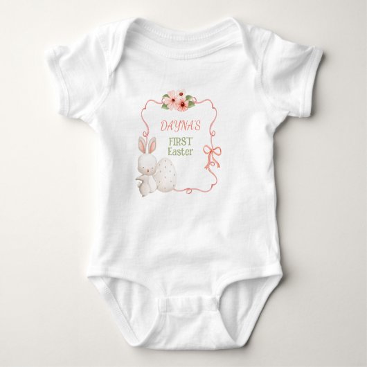 BABYNAAM Eerste Pasen Roze Romper (Voorkant)