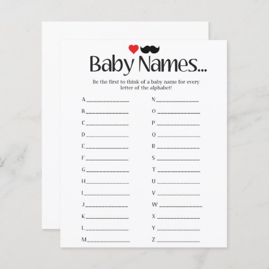 Babynamen - baby shower spellen (Voorkant / Achterkant)