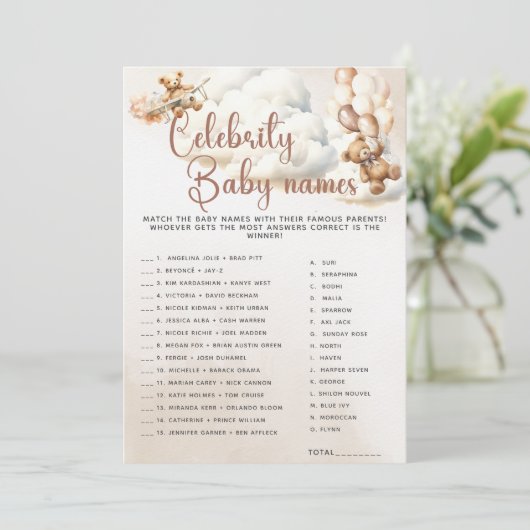 BABYNAMEN VAN BEROEMDHEDEN Baby Shower Spel Lieve Kaart (Staand voorkant)