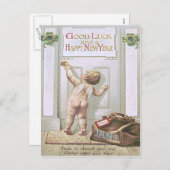 Babynieuwjaarscherub engel vierbladige klaver feestdagenkaart (Voorkant / Achterkant)