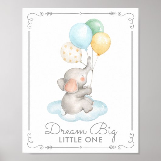 Babyolifant & Ballonnen Droom Groot Slaapkamerdeco Poster (Voorkant)
