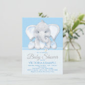 Babyolifant jongen babyshower uitnodigingen (Staand voorkant)