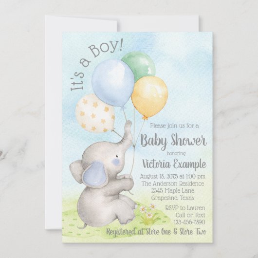 Babyolifant jongen babyshower uitnodigingen (Voorkant)