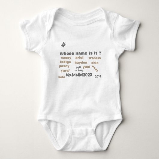 BabyOne Piece Bodysuit met *Unisex Namen op de voo (Voorkant)