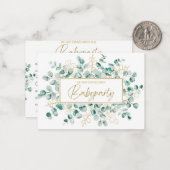 Babyparty Einladung – Eukalyptus Grün Baby Shower Notitiekaartje (Voorkant / Achterkant in situ)