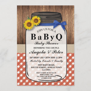 BABYQ Baby shower BBQ Party Couples Jar Red Invite Kaart