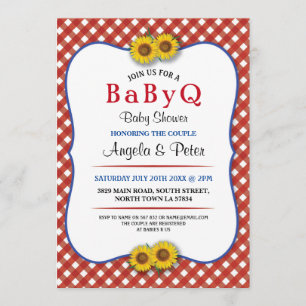 BABYQ Baby shower BBQ Party Couples Red Invite Kaart