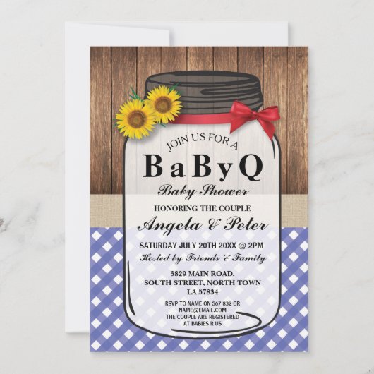 BABYQ Baby shower BBQ Party Koppels Jar Uitnodigen Kaart (Voorkant)