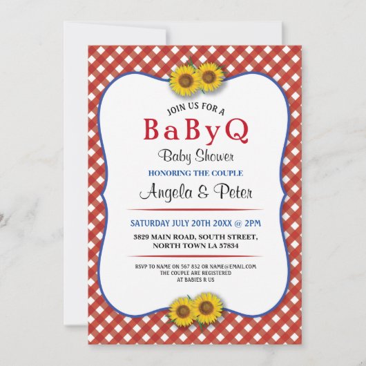 BABYQ Baby shower BBQ Party Koppels Rood Uitnodige Kaart (Voorkant)