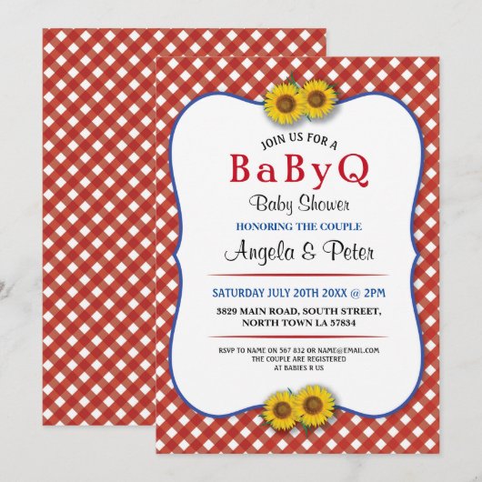 BABYQ Baby shower BBQ Party Koppels Rood Uitnodige Kaart (Voorkant / Achterkant)
