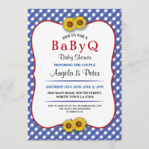 BABYQ Baby shower BBQ Party Sunflower Blue Invite Kaart