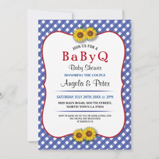 BABYQ Baby shower BBQ Party Zonnebloem Blauw Uitno Kaart (Voorkant)