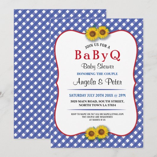 BABYQ Baby shower BBQ Party Zonnebloem Blauw Uitno Kaart (Voorkant / Achterkant)