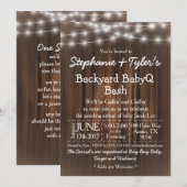 BabyQ Backyard Bash Lights Wood Rustig Baby shower Kaart (Voorkant / Achterkant)