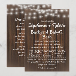BabyQ Backyard Bash Lights Wood Rustig Baby shower Kaart
