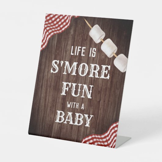 BabyQ Backyard BBQ Baby shower S'more Fun Sign Reclamebord Met Voetstuk (Voorkant)
