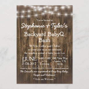 BabyQ Backyard BBQ Bash Wood Rustiek Baby shower Kaart