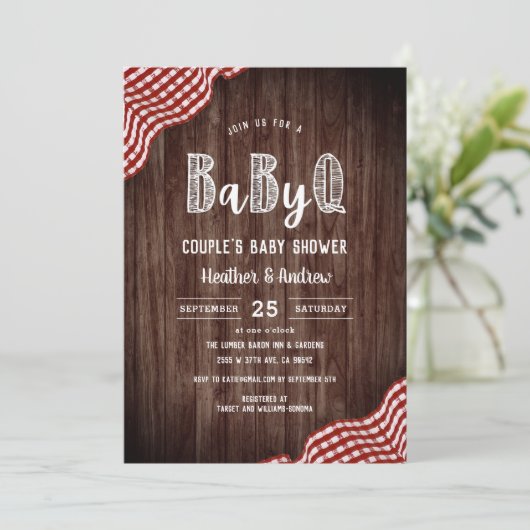 Babyq Backyard BBQ Couple's Baby shower Invitation Kaart (Staand voorkant)