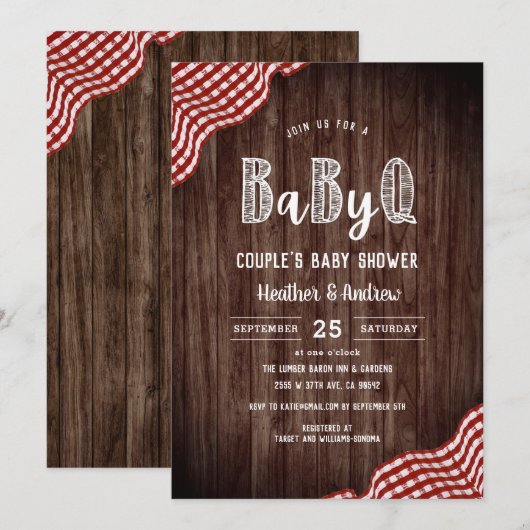 Babyq Backyard BBQ Couple's Baby shower Invitation Kaart (Voorkant / Achterkant)