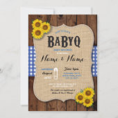 BaByQ BBQ Baby shower Blauwe Zonnebloem Uitnodigen Kaart (Voorkant)