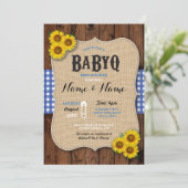BaByQ BBQ Baby shower Blauwe Zonnebloem Uitnodigen Kaart (Staand voorkant)