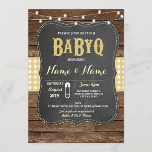 BaByQ BBQ Baby shower Geel Krijthout Uitnodigen Kaart