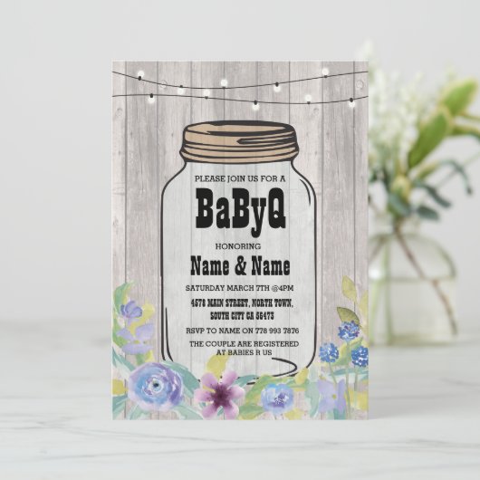 BaByQ BBQ Baby shower Jar StringLights Uitnodiging (Staand voorkant)