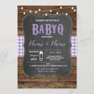 BaByQ BBQ Baby shower Paarse Chalk Wood Uitnodigin Kaart