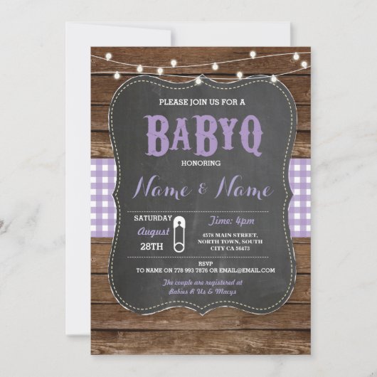 BaByQ BBQ Baby shower Paarse Krijt Hout Uitnodigen Kaart (Voorkant)