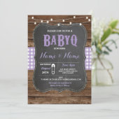 BaByQ BBQ Baby shower Paarse Krijt Hout Uitnodigen Kaart (Staand voorkant)