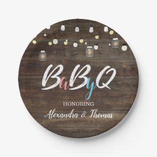 BabyQ BBQ Baby shower Papieren Borden Hout Bordje