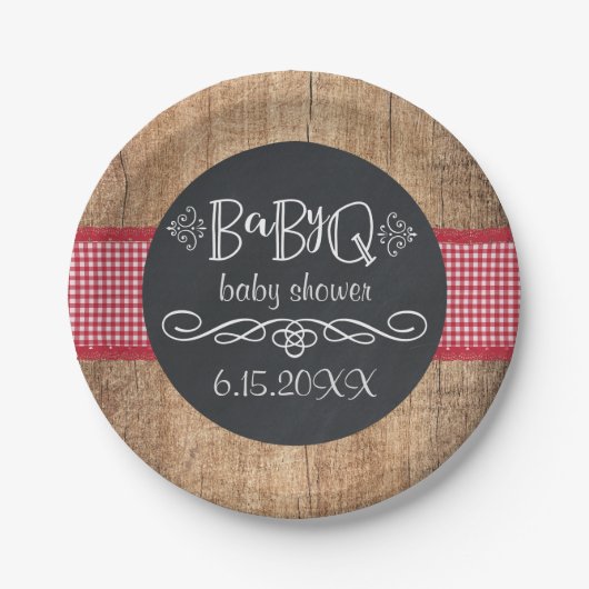 BabyQ BBQ Baby shower Party Borden Papieren Bordje (Voorkant)