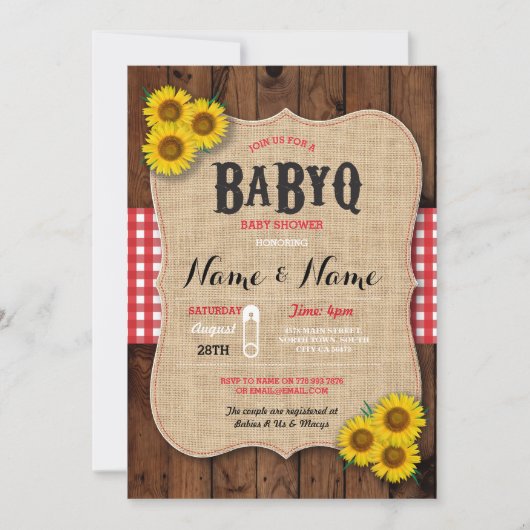 BaByQ BBQ Baby shower Rode Zonnebloem Uitnodigen Kaart (Voorkant)