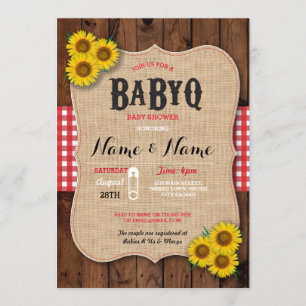 BaByQ BBQ Baby shower Rode Zonnebloem Uitnodigen Kaart