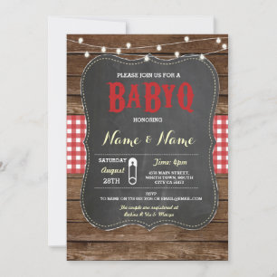 BaByQ BBQ Baby shower Rood Krijt Hout Uitnodigen Kaart
