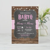 BaByQ BBQ Baby shower Roze Krijthout Uitnodigen Kaart (Staand voorkant)