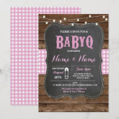 BaByQ BBQ Baby shower Roze Krijthout Uitnodigen Kaart (Voorkant / Achterkant)