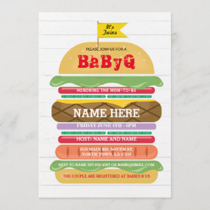 BaByQ BBQ Baby shower Twins Paar Douche Uitnodigen Kaart