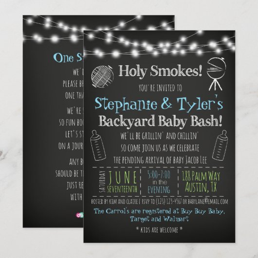 BaByQ BBQ Baby shower Uitnodiging en Boek Kaart (Voorkant / Achterkant)