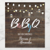 BabyQ BBQ Baby shower Wijnfles Label Wood Wijn Etiket (Enkel label)
