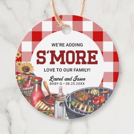 BabyQ BBQ Rustiek Baby shower S'more Bedankjes Labels (Voorkant)
