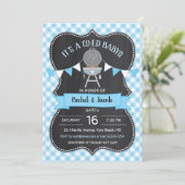 BABYQ Blue Gingham Chalkboard Boy Baby shower Kaart (Staand voorkant)