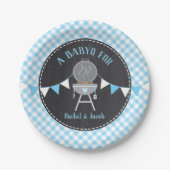 BABYQ Blue Gingham Chalkboard Boy Baby shower Papieren Bordje (Voorkant)