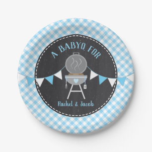 BABYQ Blue Gingham Chalkboard Boy Baby shower Papieren Bordje