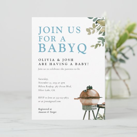 BabyQ Boy Baby shower BBQ Uitnodiging (Staand voorkant)