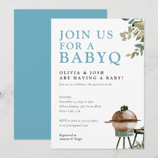 BabyQ Boy Baby shower BBQ Uitnodiging (Voorkant / Achterkant)