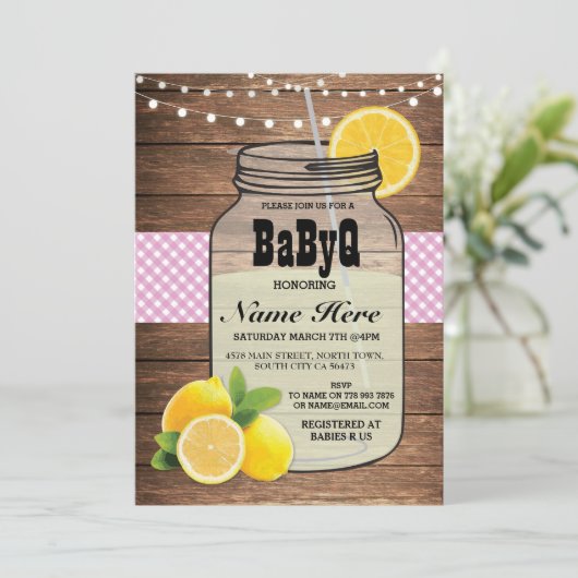 BaByQ Gender onthullen Baby shower Roze Check Invi Kaart (Staand voorkant)