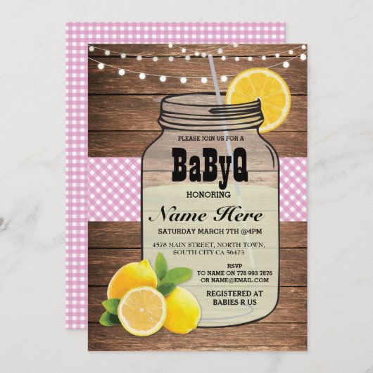 BaByQ Gender onthullen Baby shower Roze Check Invi Kaart (Voorkant / Achterkant)